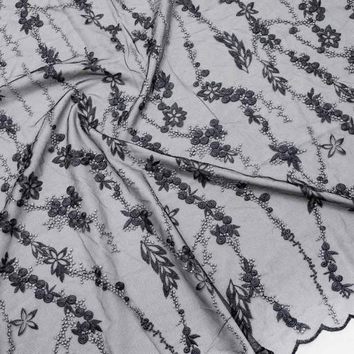 پارچه تور گلدوزی رنگ مشکی طوسی 