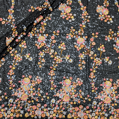 پارچه حریر سوزن دوزی هندی 14 رنگ مشکی 