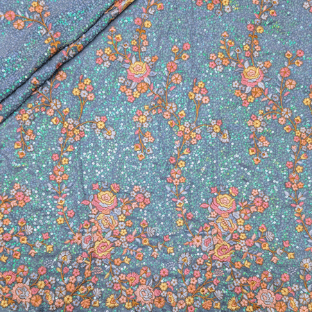 پارچه حریر سوزن دوزی هندی 14 رنگ آبی 