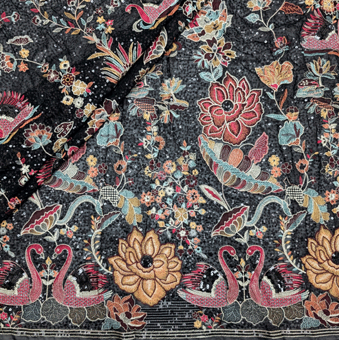 پارچه حریر سوزن دوزی هندی 18 رنگ مشکی 