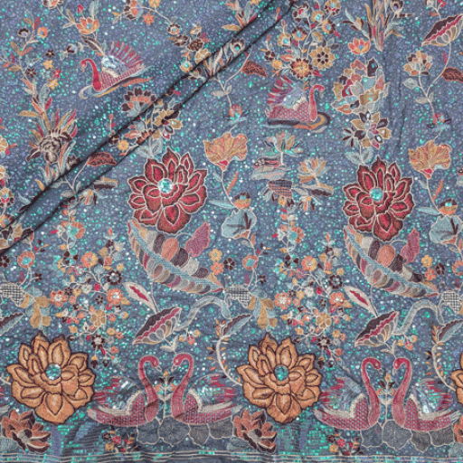 پارچه حریر سوزن دوزی هندی 18 رنگ آبی 
