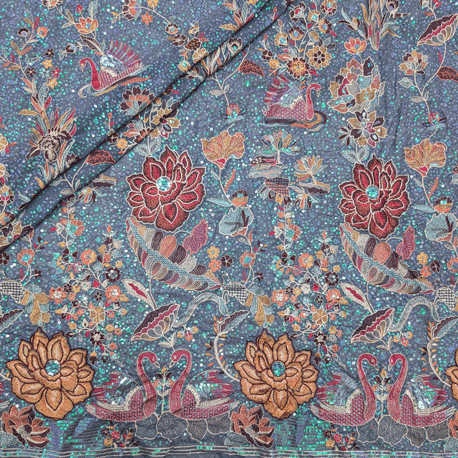 پارچه حریر سوزن دوزی هندی 18 رنگ آبی 