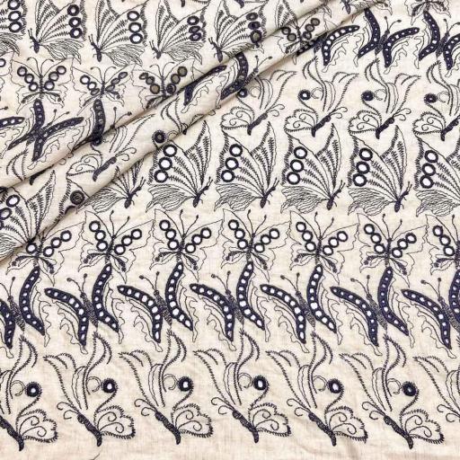 پارچه لینن پانچ باترفلای رنگ سرمه ای 