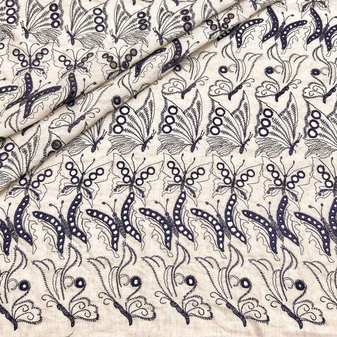 پارچه لینن پانچ باترفلای رنگ سرمه ای 